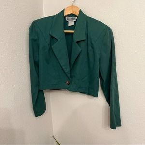 Vintage La Belle Cropped Blazer Emerald Green Shoulder Pads Women's size S